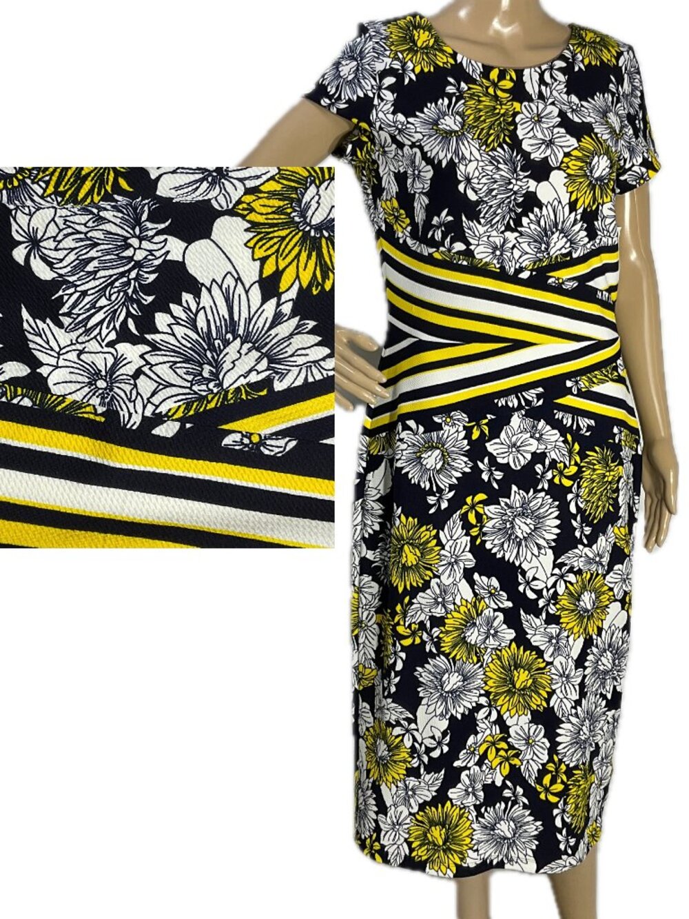 NWT Shelby & Palmer Sz 14 Navy & Yellow Floral Midi Dress
